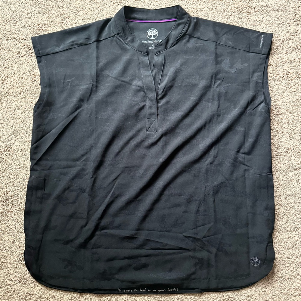 Healing Hands purple label mandarin collar camo scrub top